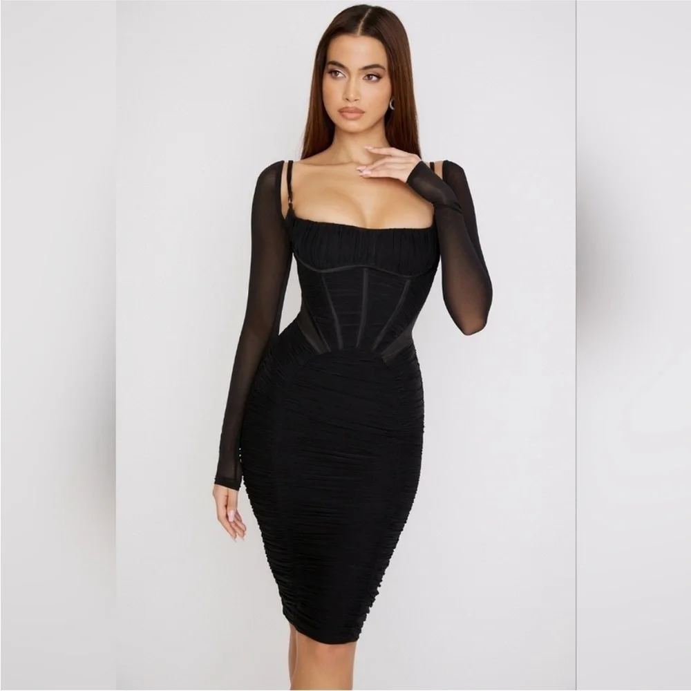 house of cb black dress long sleeve House Of Cb Sancha Backless Stretch-Knit Maxi Dress in Black